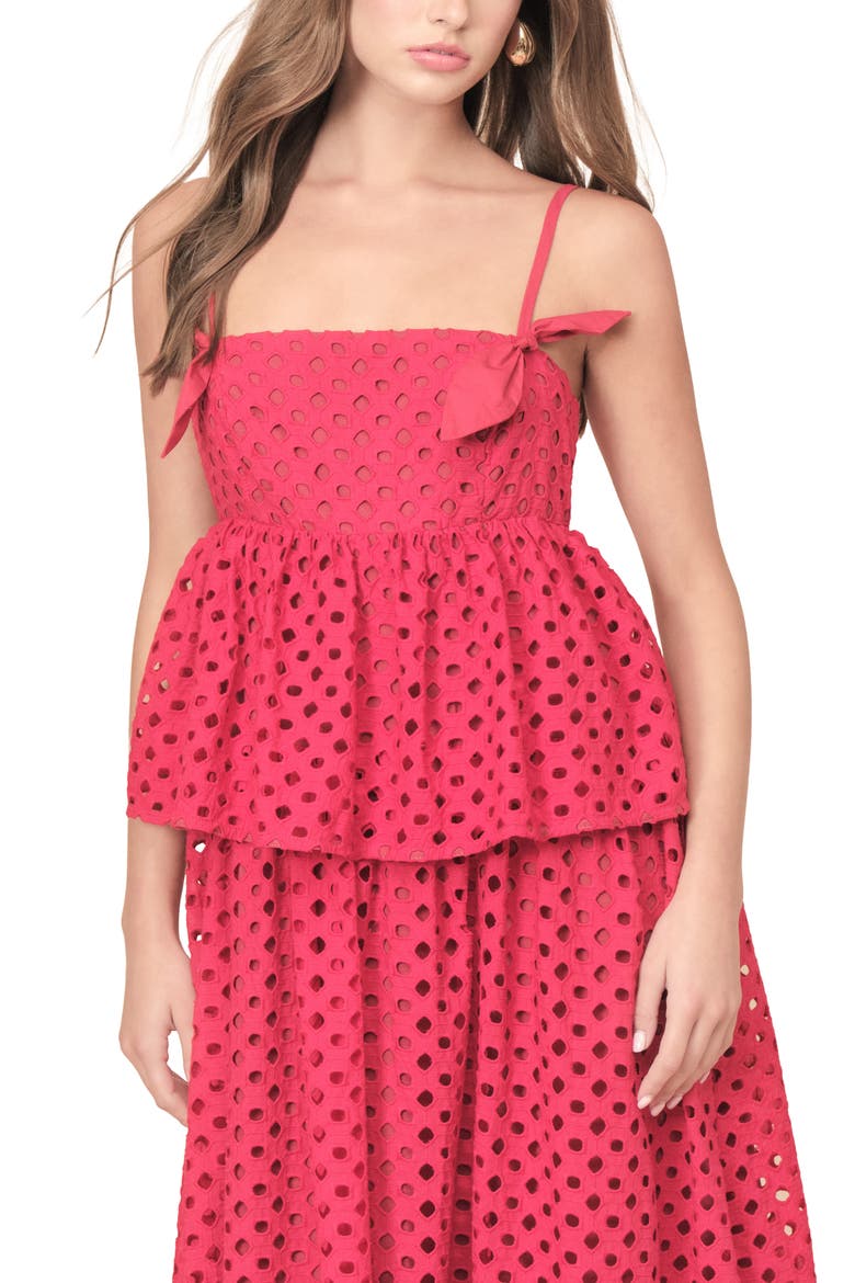 Eden Cotton Eyelet Peplum Midi Dress, Alternate, color, RUBY EYELE