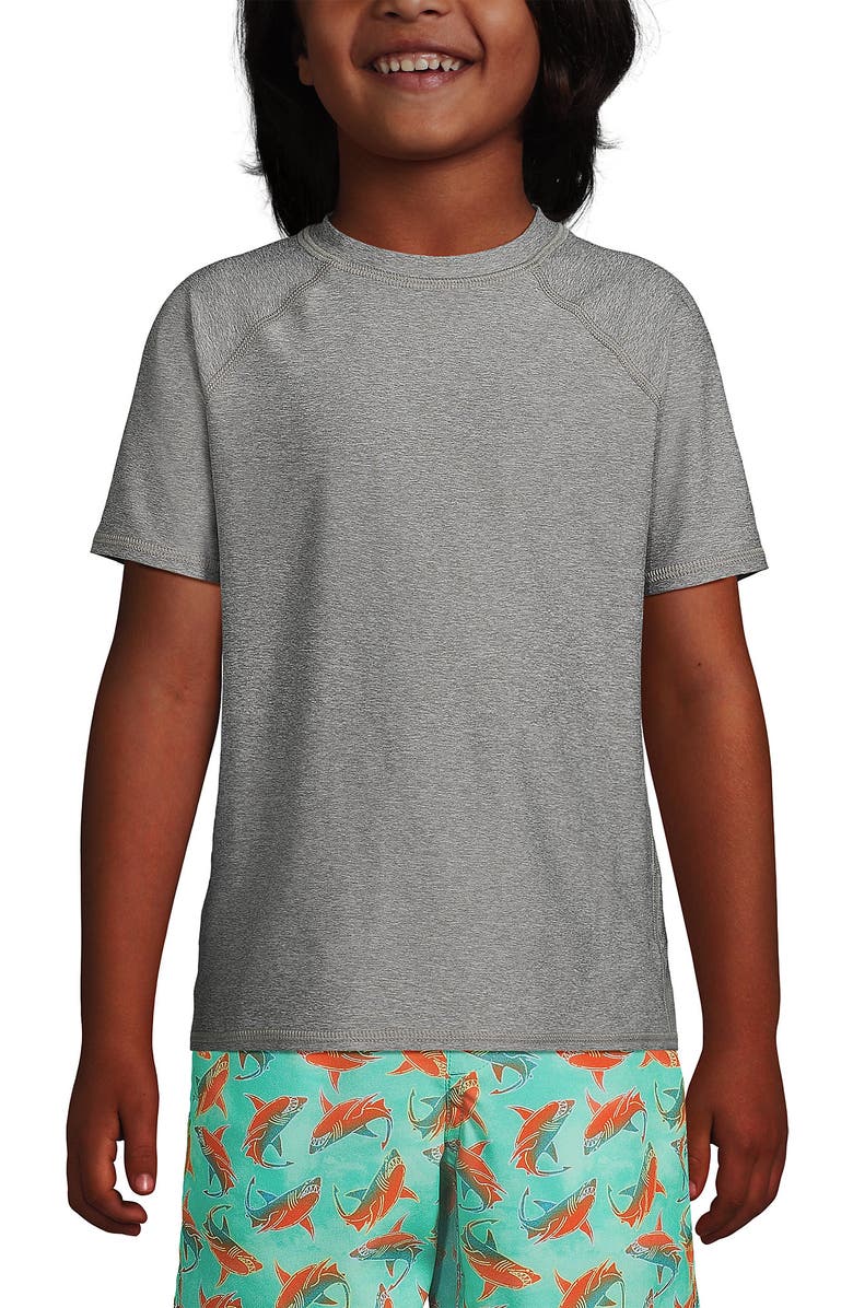Lands' End Boys Short Sleeve UPF 50 Sun Protection Rash Guard, Main, color, Gray Heather