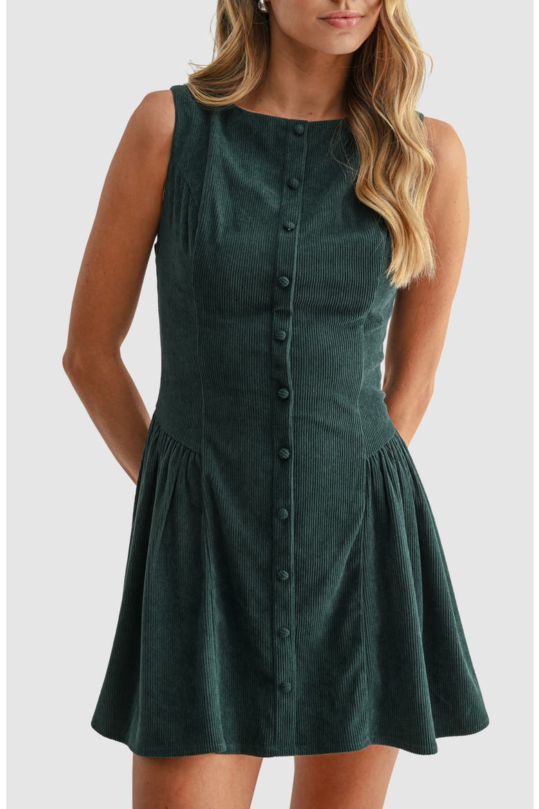 Corduroy Fit and Flare Minidress, Alternate, color, HUNTER GREEN