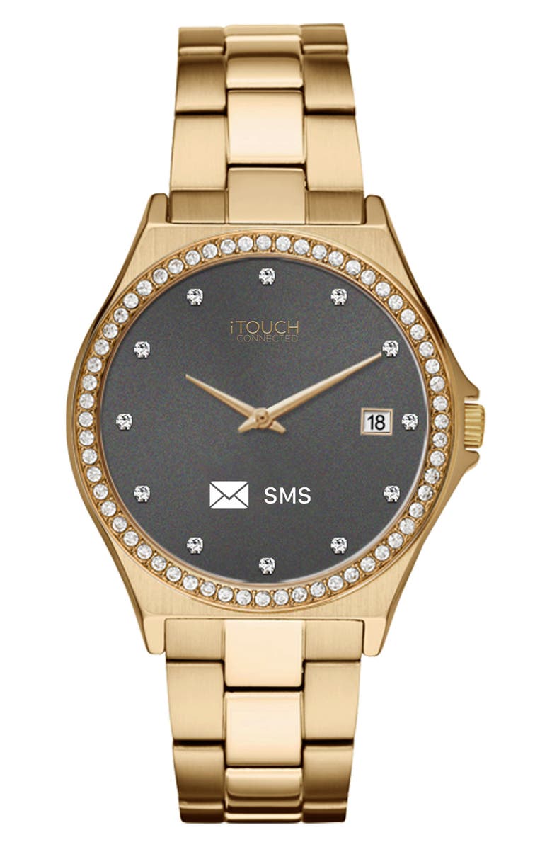 I TOUCH Connected Crystal Embellished Gold Strap Hybrid Fitness Tracker Smartwatch, 38mm, Main, color, 