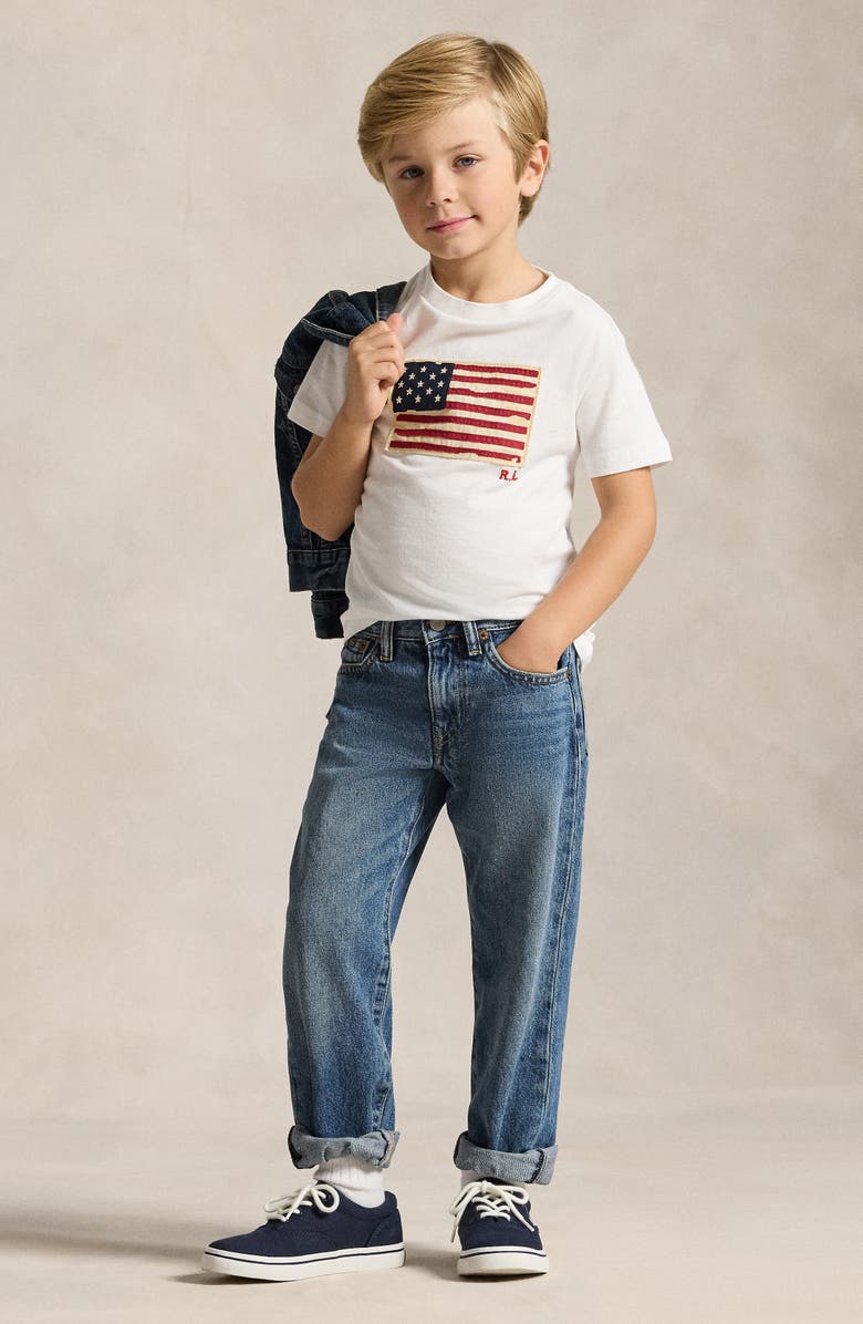 Polo Ralph Lauren Kids' American Flag Appliqué Cotton T-Shirt, Alternate, color, White