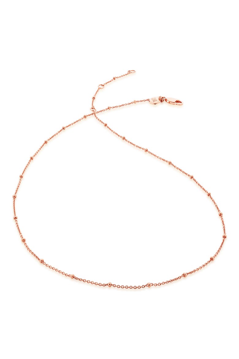 16-Inch Fine Bead Station Necklace, Main, color, ROSE GOLD