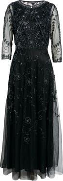 Pisarro Nights Beaded Mesh Gown with Jacket