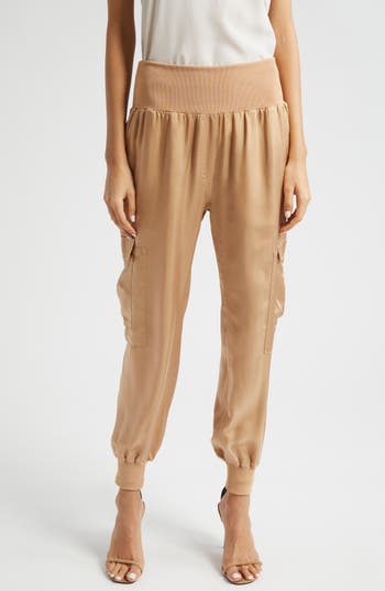 Shop Cinq À Sept Giles Cupro Crop Cargo Joggers In Desert Tan