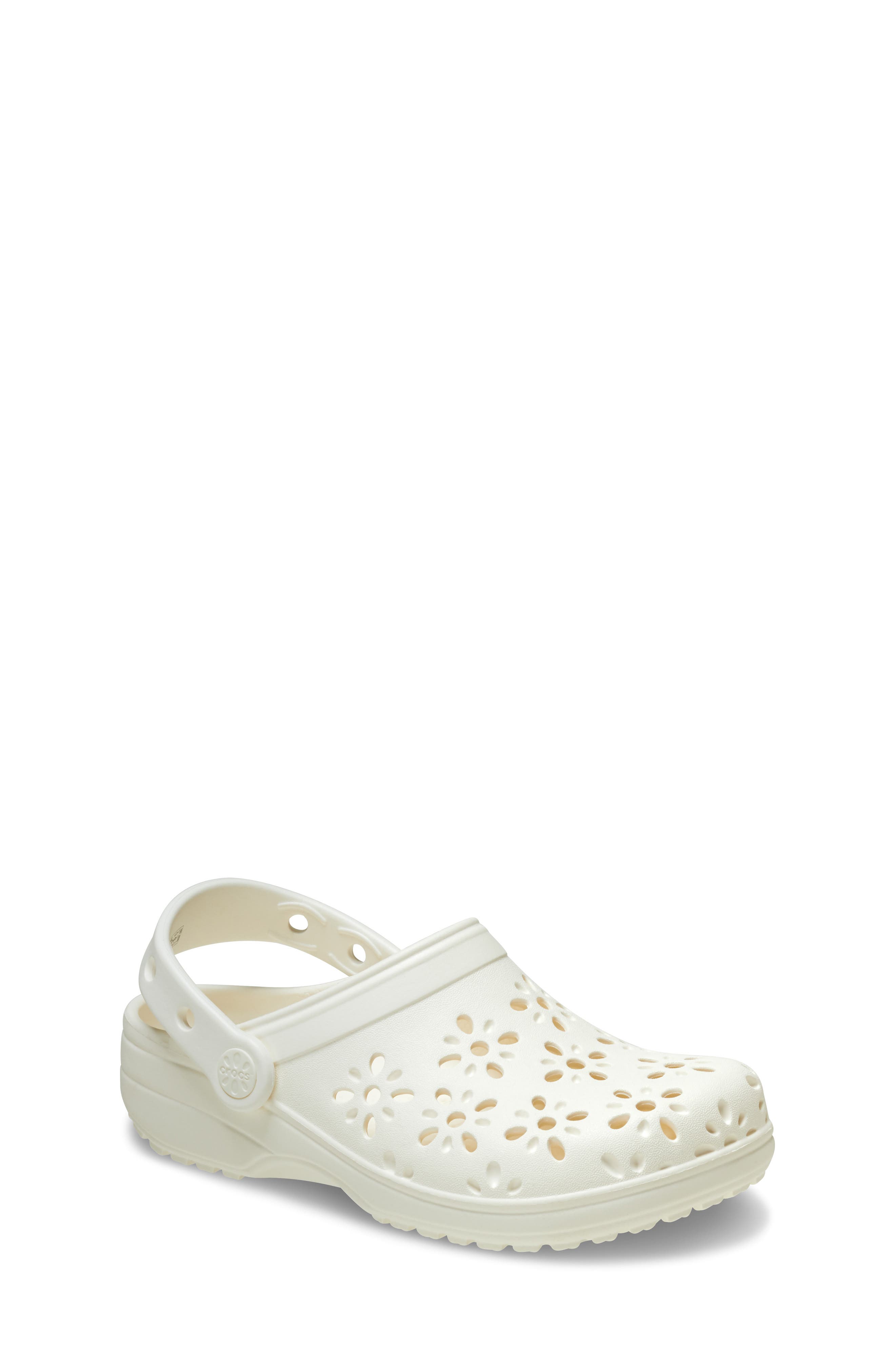 CROCS Kids' Classic Floral Cutout Clog, Main, color, Chalk
