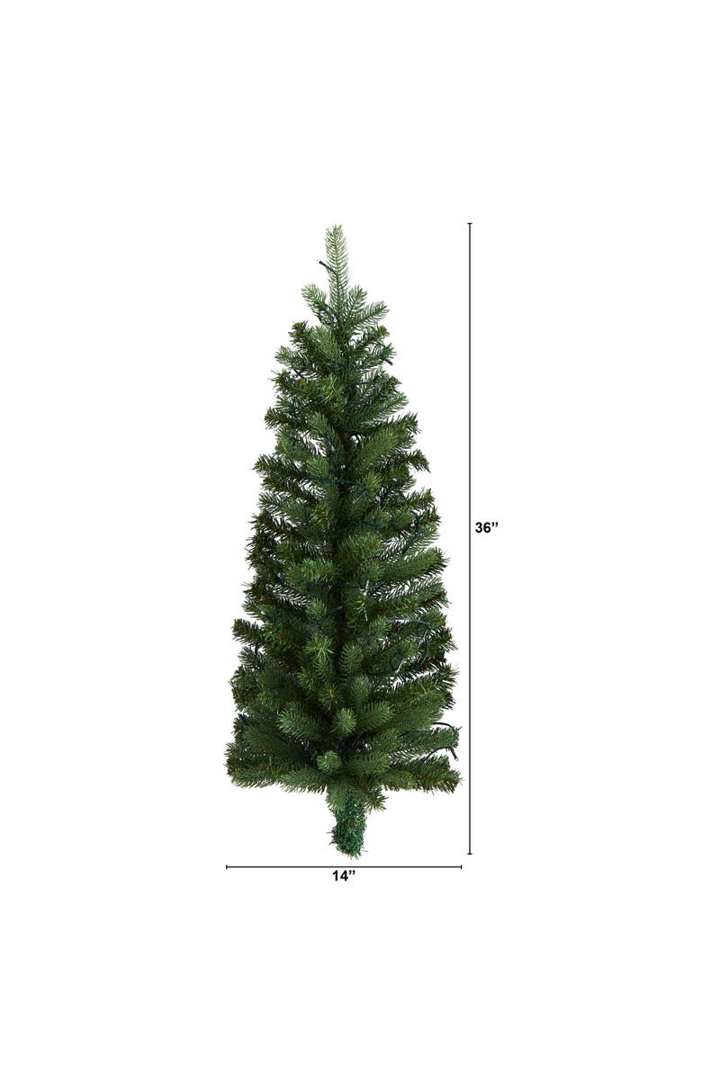 NEARLY NATURAL 3-ft Flat Back Wall Hanging Artificial Christmas Tree with 35 Clear LED Lights, Alternate, color, Green