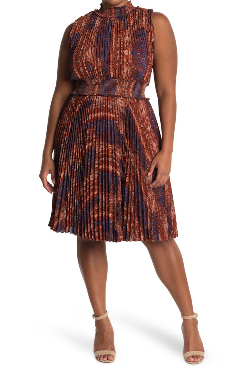 NANETTE NANETTE FOOTWR NANETTE NANETTE LEPORE Snake Print Sleeveless Pleated Dress, Main, color, 