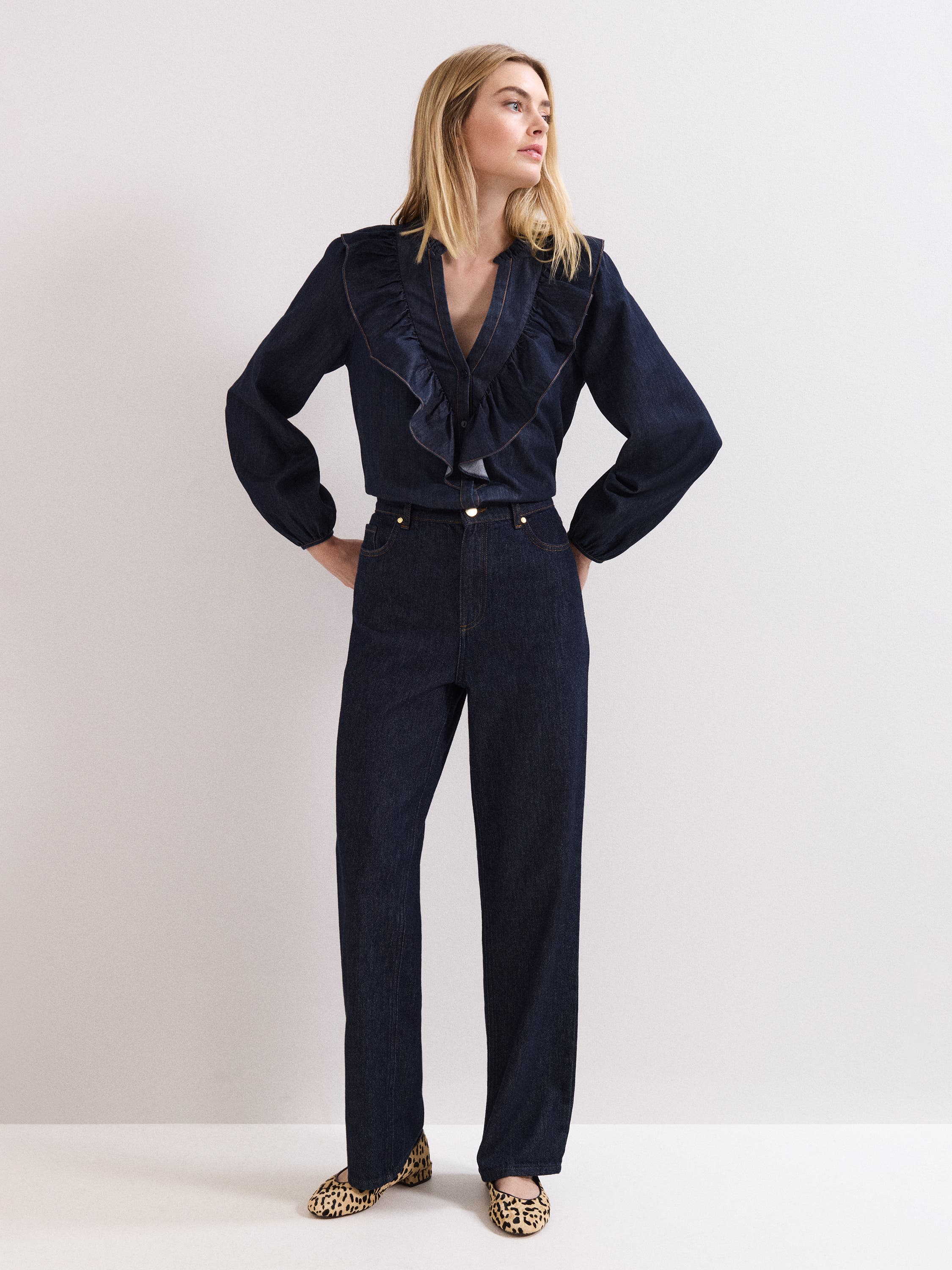Alexia Denim Ruffle V-Neck Blouse - image 2