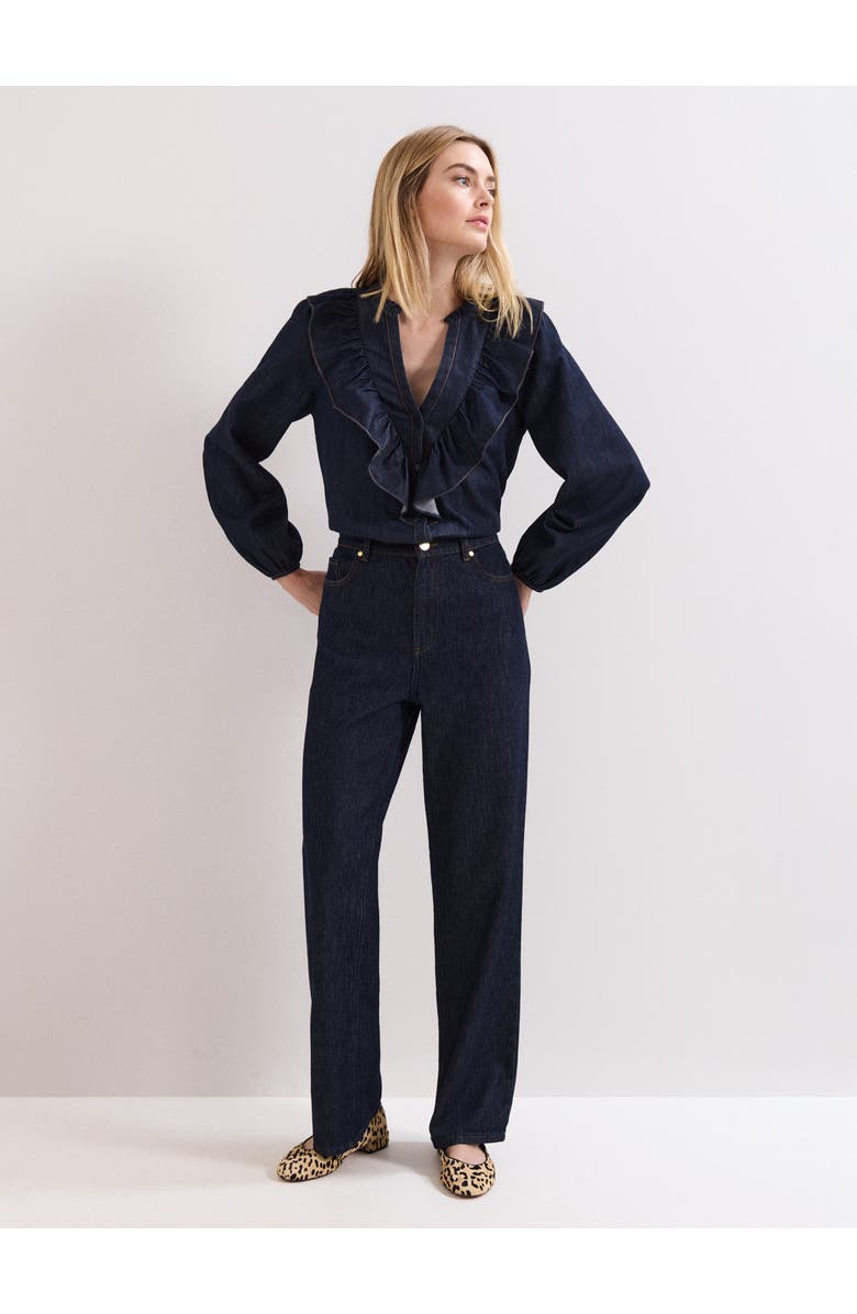 Phase Eight Alexia Denim Ruffle V-Neck Blouse, Alternate, color, Mid Wash