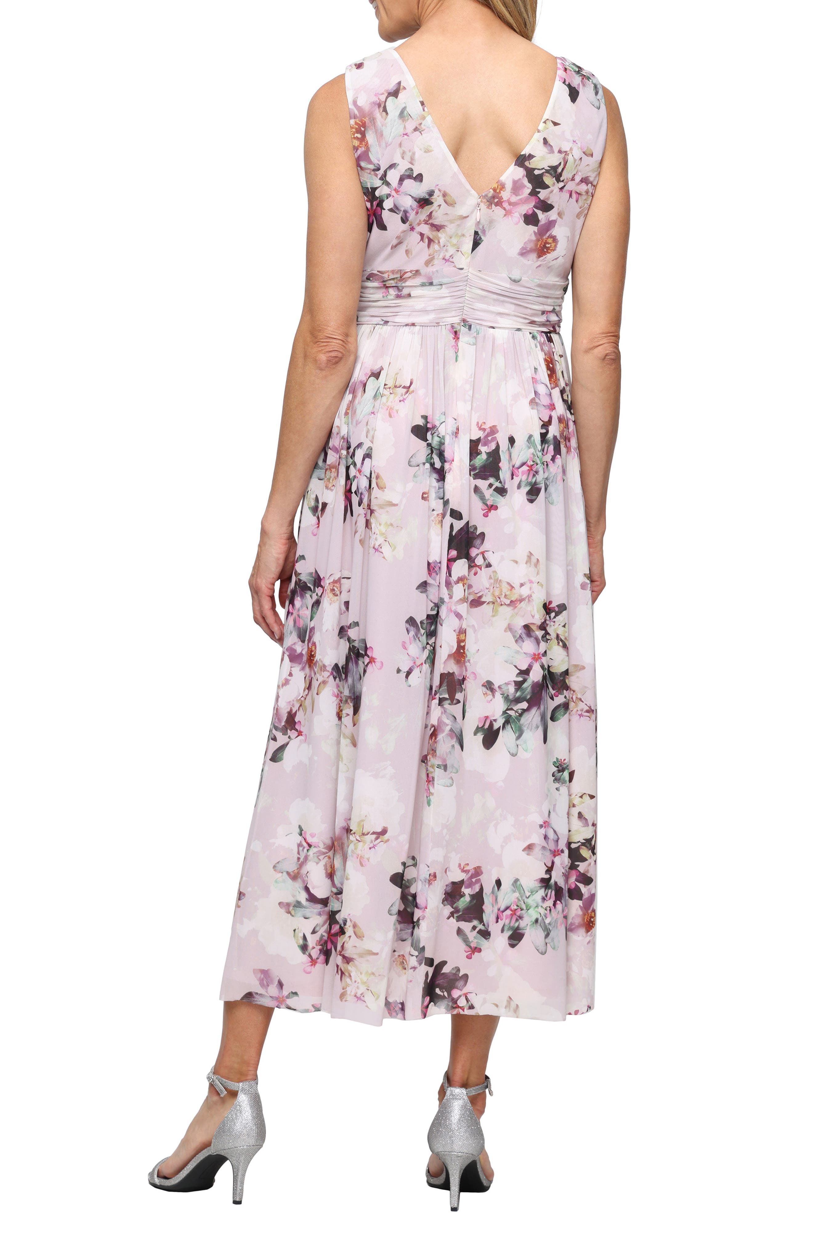 Print Drape Sleeveless Mesh Gown - image 2