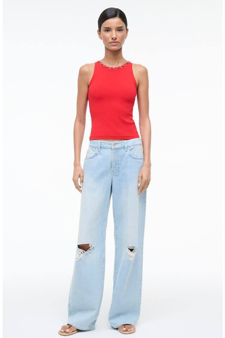 Reina Beaded Jewel Neck Tank, Alternate, color, RED ROSE