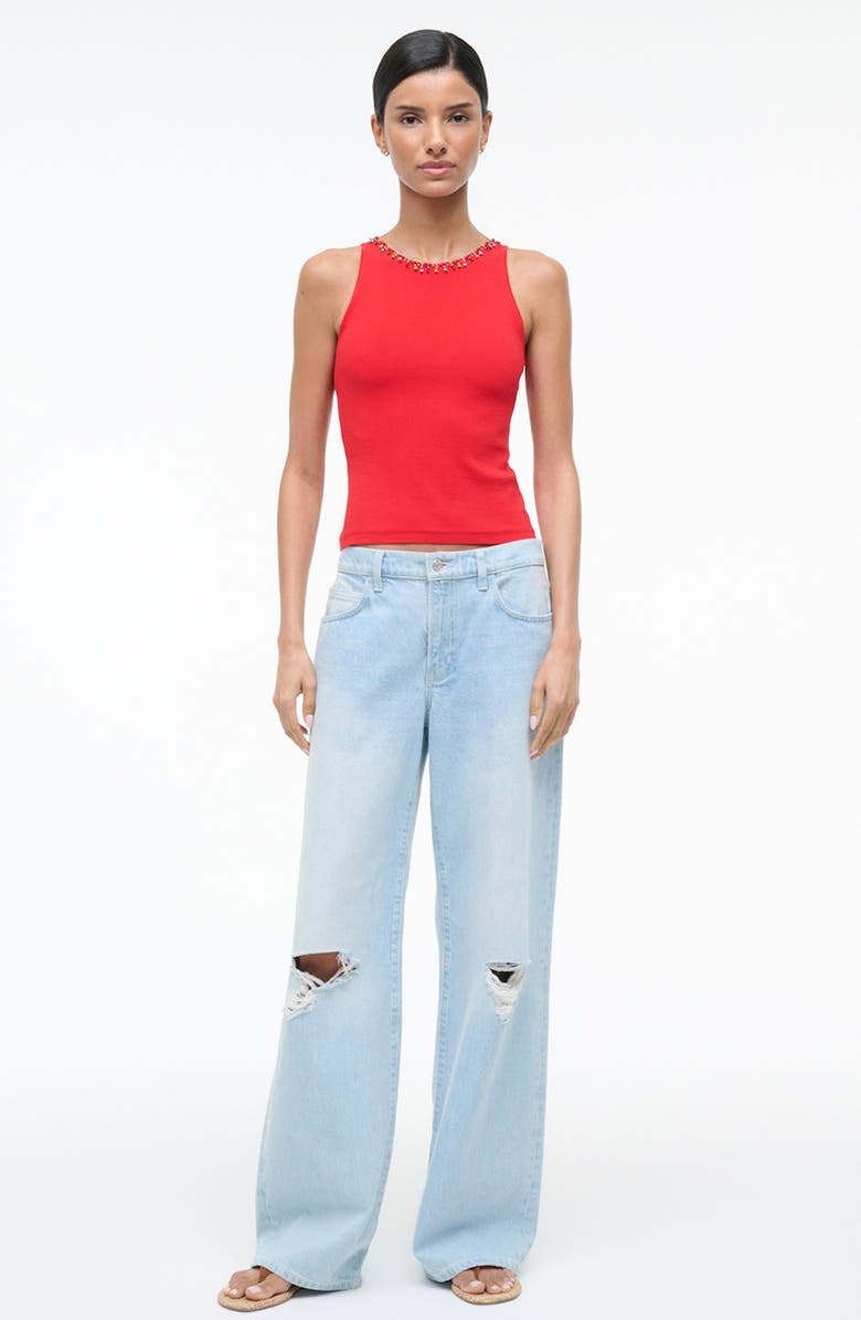 STAUD Reina Beaded Jewel Neck Tank, Alternate, color, Red Rose
