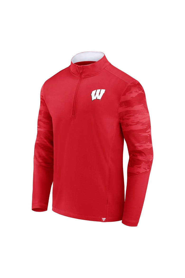 Men's Fanatics Branded Red/White Wisconsin Badgers Ringer Quarter-Zip Top, Alternate, color, Red
