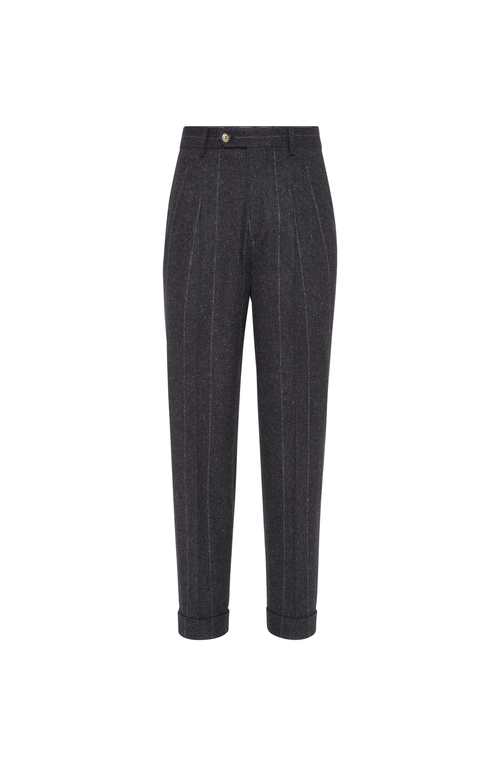 Brunello Cucinelli Leisure Fit Trousers With Double Pleats In Gray