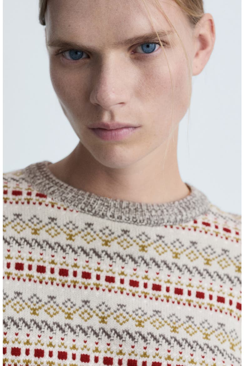 Geometric Jacquard Crewneck Sweater, Alternate, color, GREY