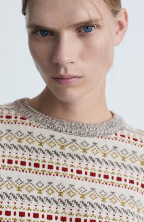Mango Geometric Jacquard Crewneck Sweater In Grey