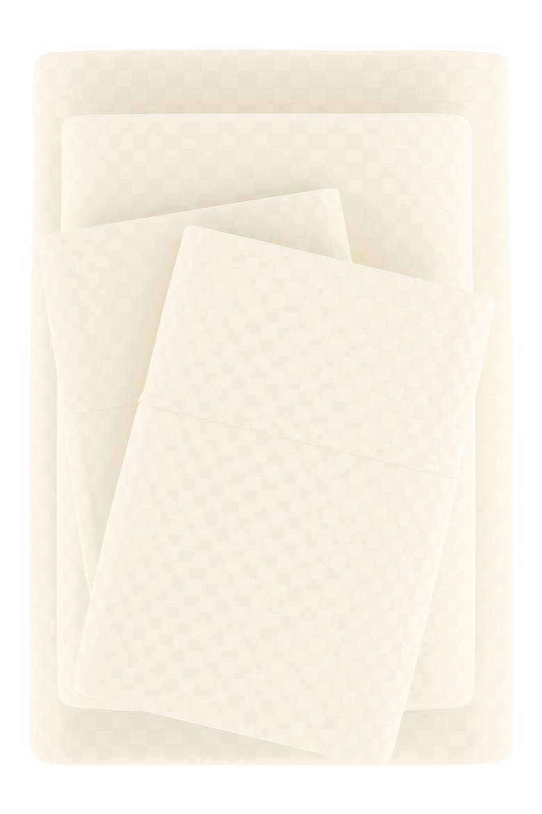 HOME SPUN Premium Checkered Embossed 4-Piece Bed Sheet Set, Alternate, color, IVORY
