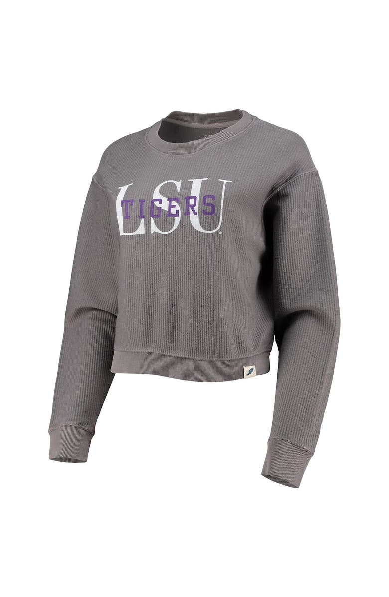 LEAGUE COLLEGIATE WEAR Women's League Collegiate Wear Graphite LSU Tigers Classic Corded Timber Crop Pullover Sweatshirt, Alternate, color, 