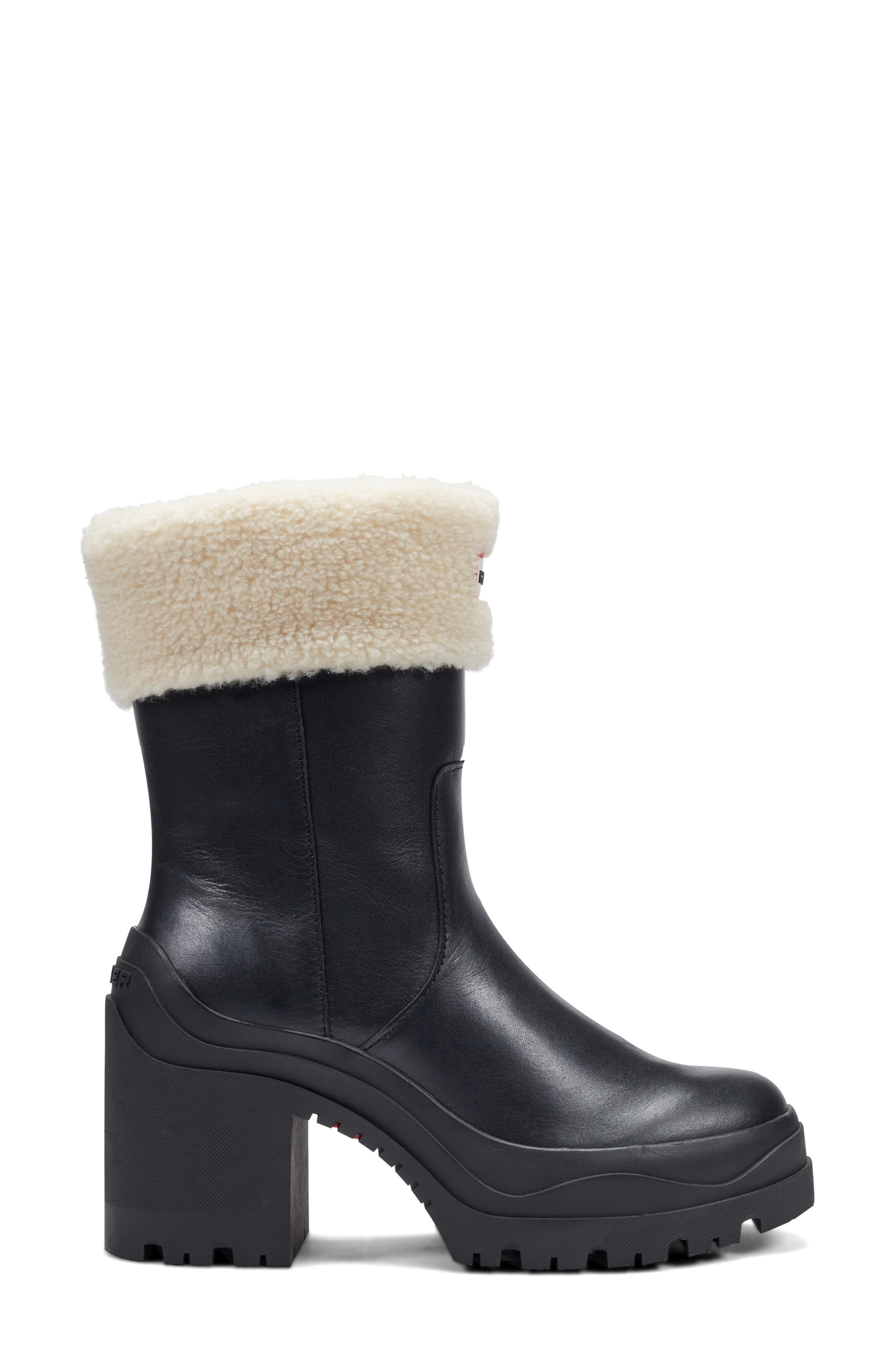 Hunter Marisol Waterproof Faux Shearling Cuff Bootie, Alternate, color, Black