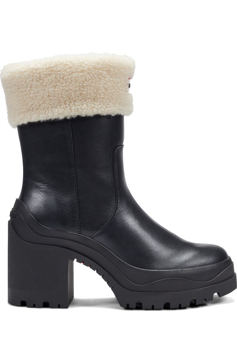 Hunter Marisol Waterproof Faux Shearling Cuff Bootie, Alternate, color, Black