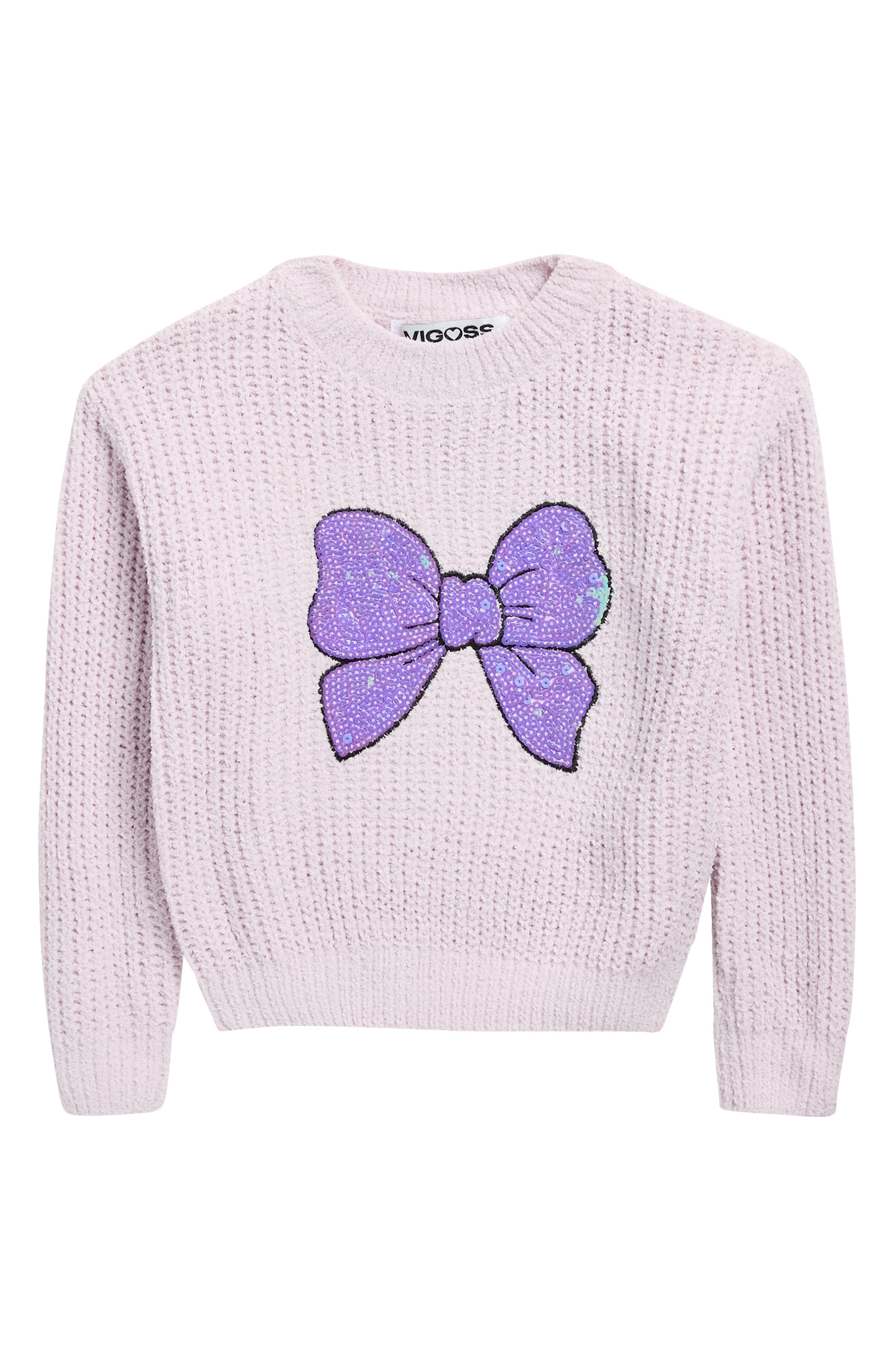 Vigoss Kids' Sequin Bow Matte Chenille Sweater