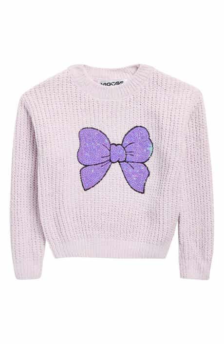 Vigoss Kids' Sequin Bow Matte Chenille Sweater