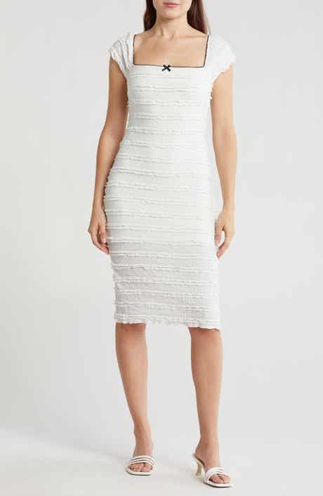 Lush Square Neck Ruffle Lace Body-Con Midi Dress