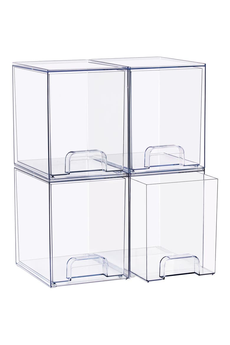 Set of 4 Stackable Clear Acrylic Drawers, Main, color, NO COLOR
