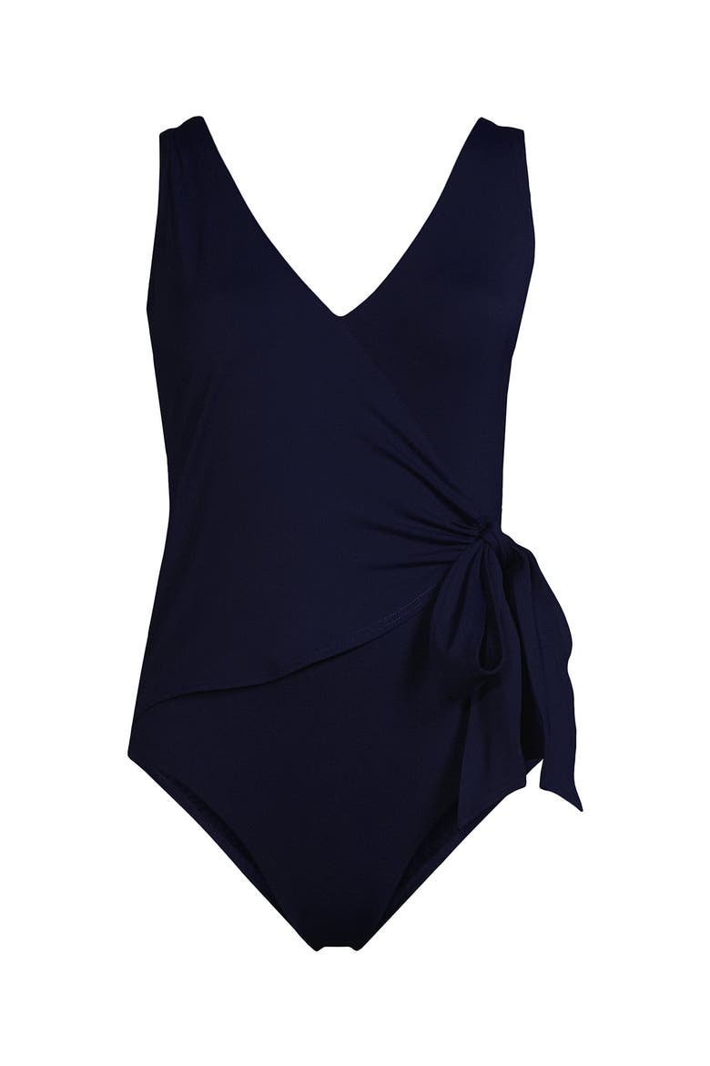 Plus Size Side Tie Wrap One Piece Swimsuit, Alternate, color, Deep Sea Navy