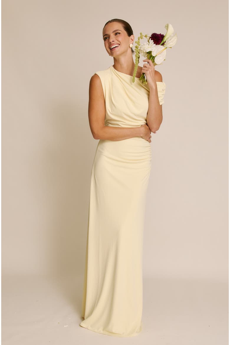 Slash Neck Draped Bridesmaid Dress, Alternate, color, Lemon