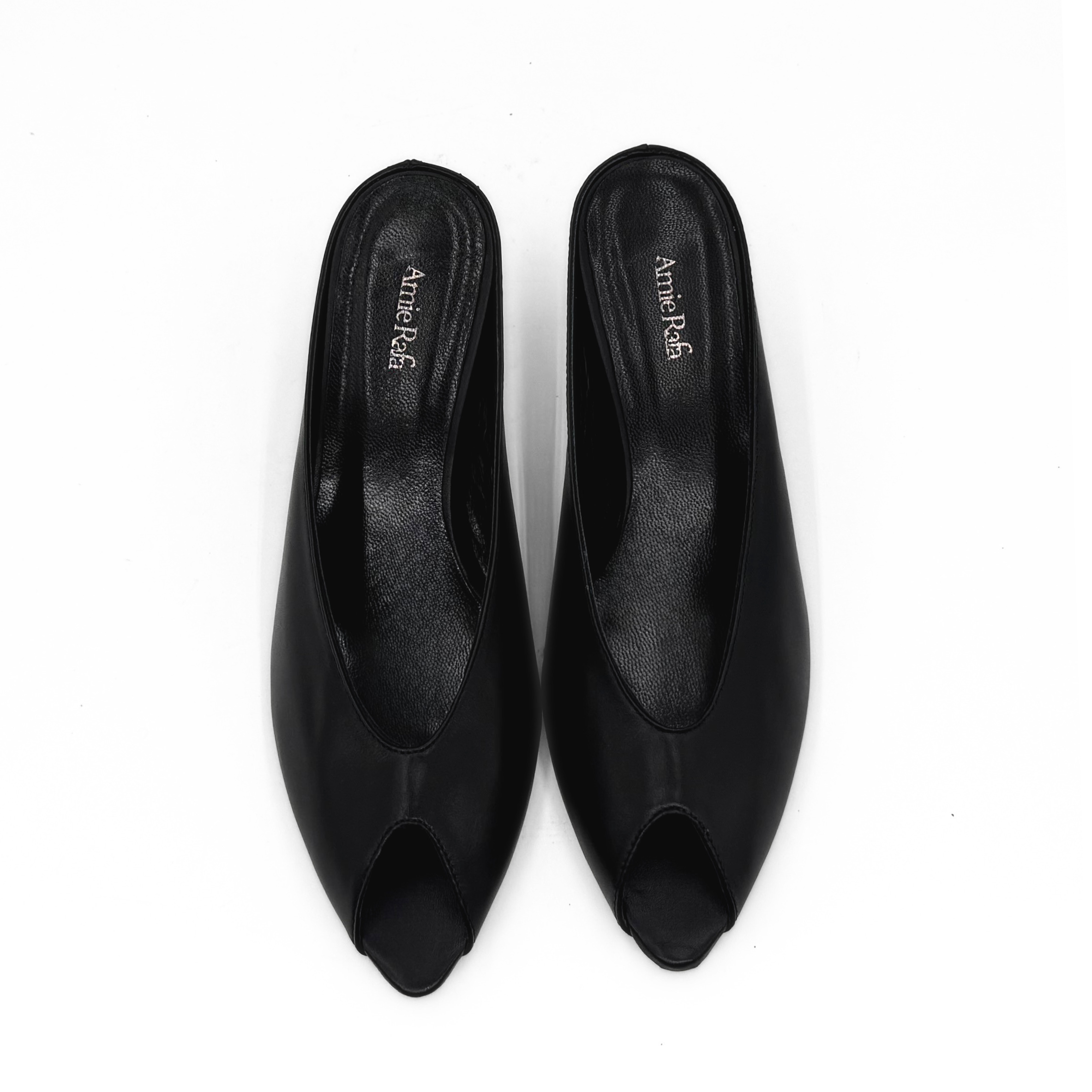 Amie Rafa Audrey Peeptoe Leather Mule, Alternate, color, Black