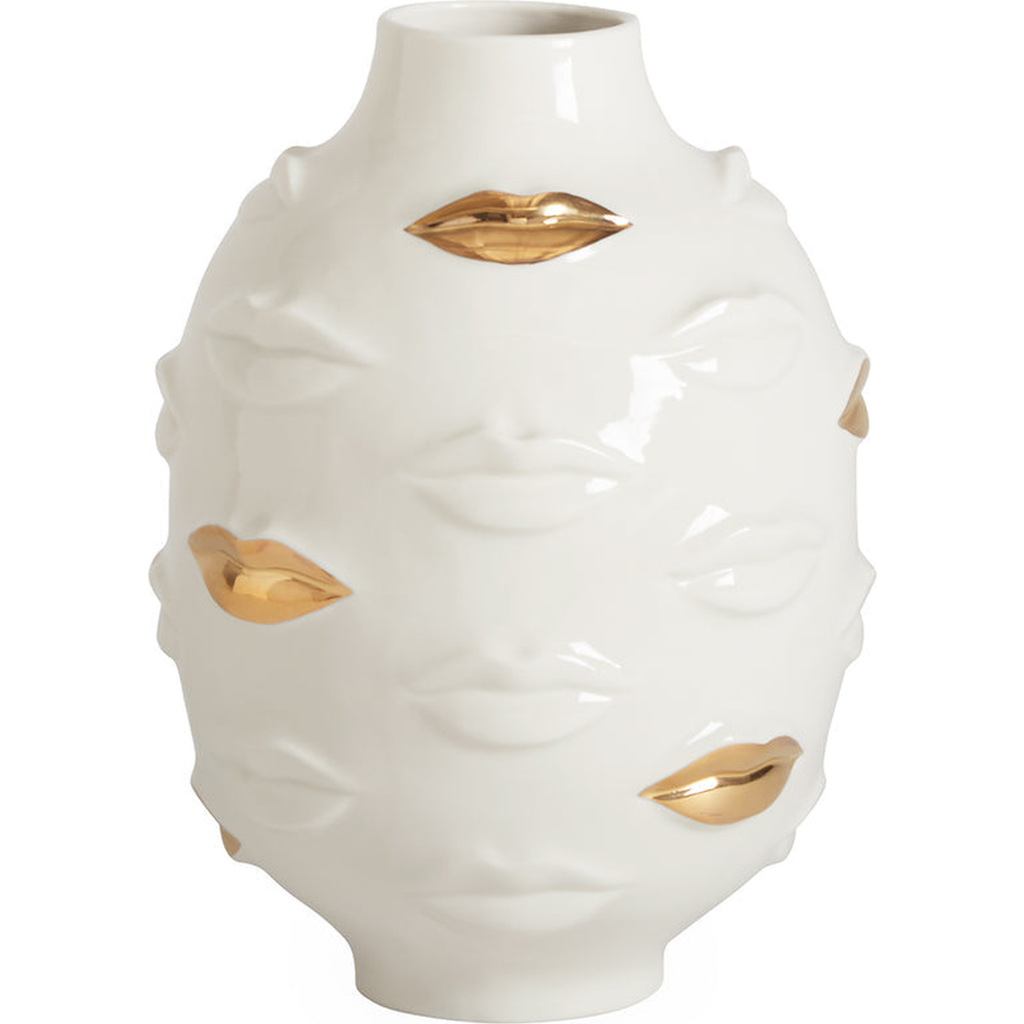 Jonathan Adler Gilded Gala Round Vase In White