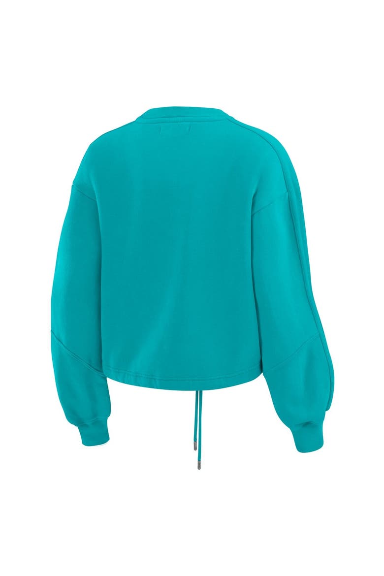 Women's WEAR by Erin Andrews Aqua Miami Dolphins Washed Fleece Long Sleeve T-Shirt & Shorts Lounge Set, Alternate, color, Aqua