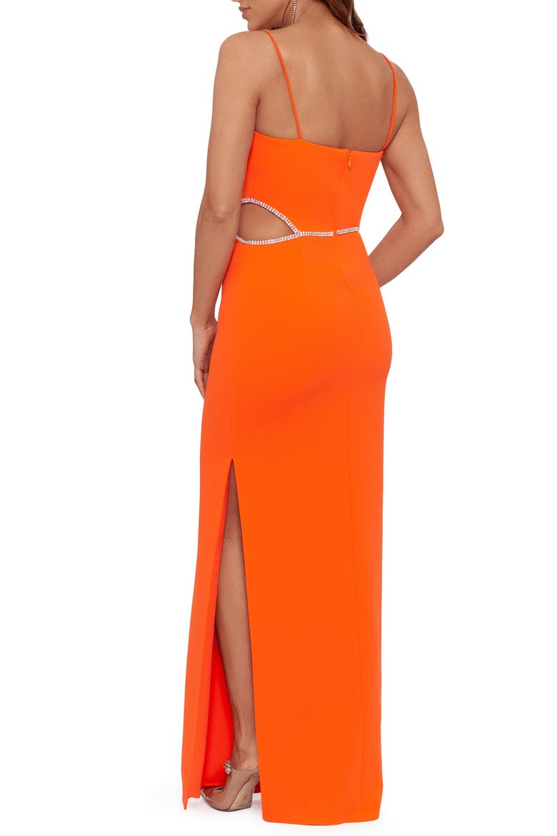 Xscape Side Cutout Scuba Crepe Gown, Alternate, color, ORANGE