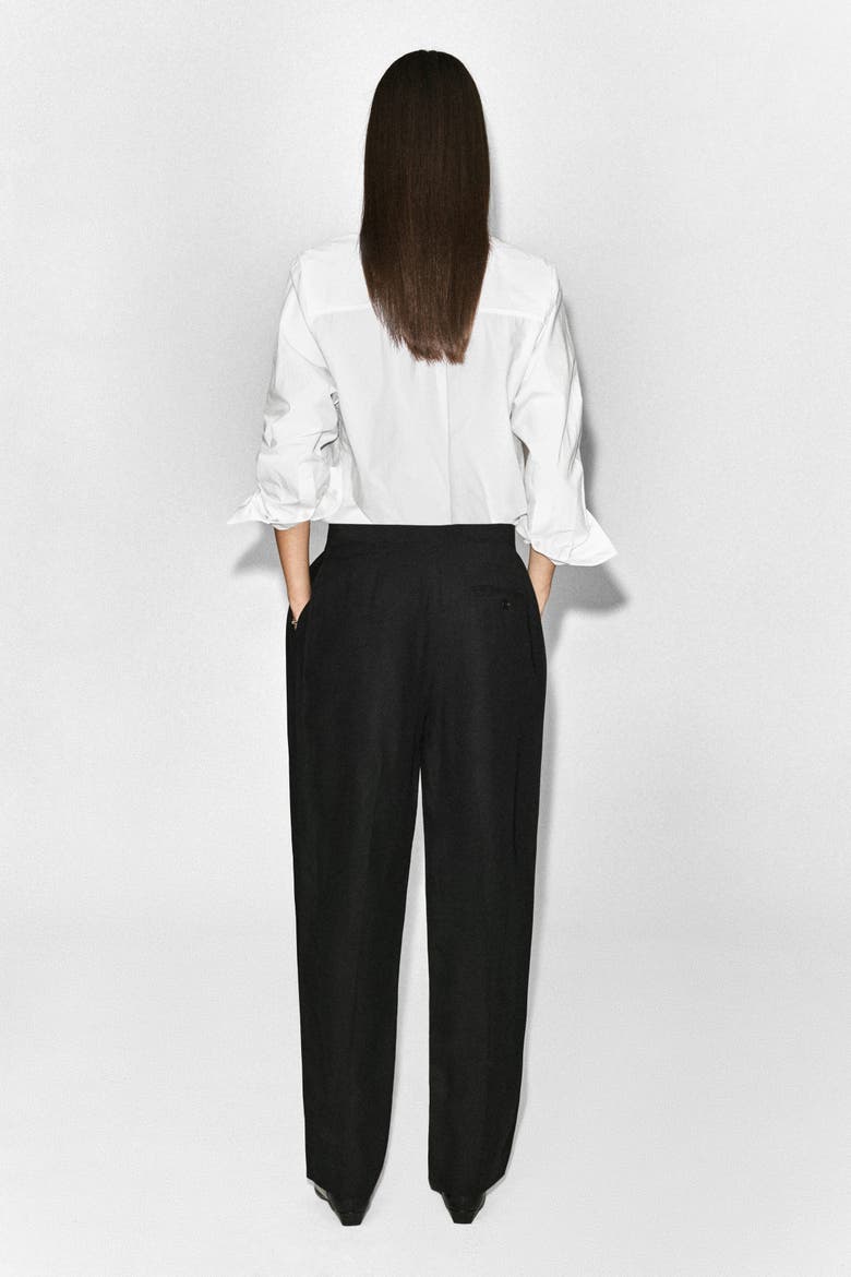 Pleated-Panel Straight-Leg Pants, Alternate, color, BLACK