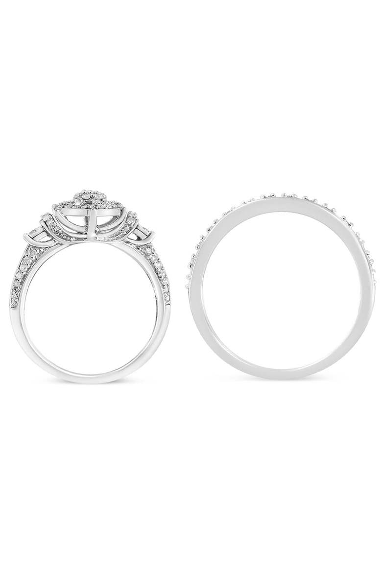 Silver 1/3 Ctw Diamond 7 Stone and Halo Engagement Ring and Wedding Band Set, Alternate, color, Silver