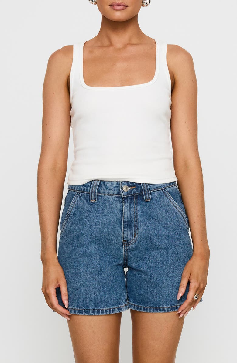 Princess Polly Lou Denim Carpenter Shorts, Main, color, Mid Wash