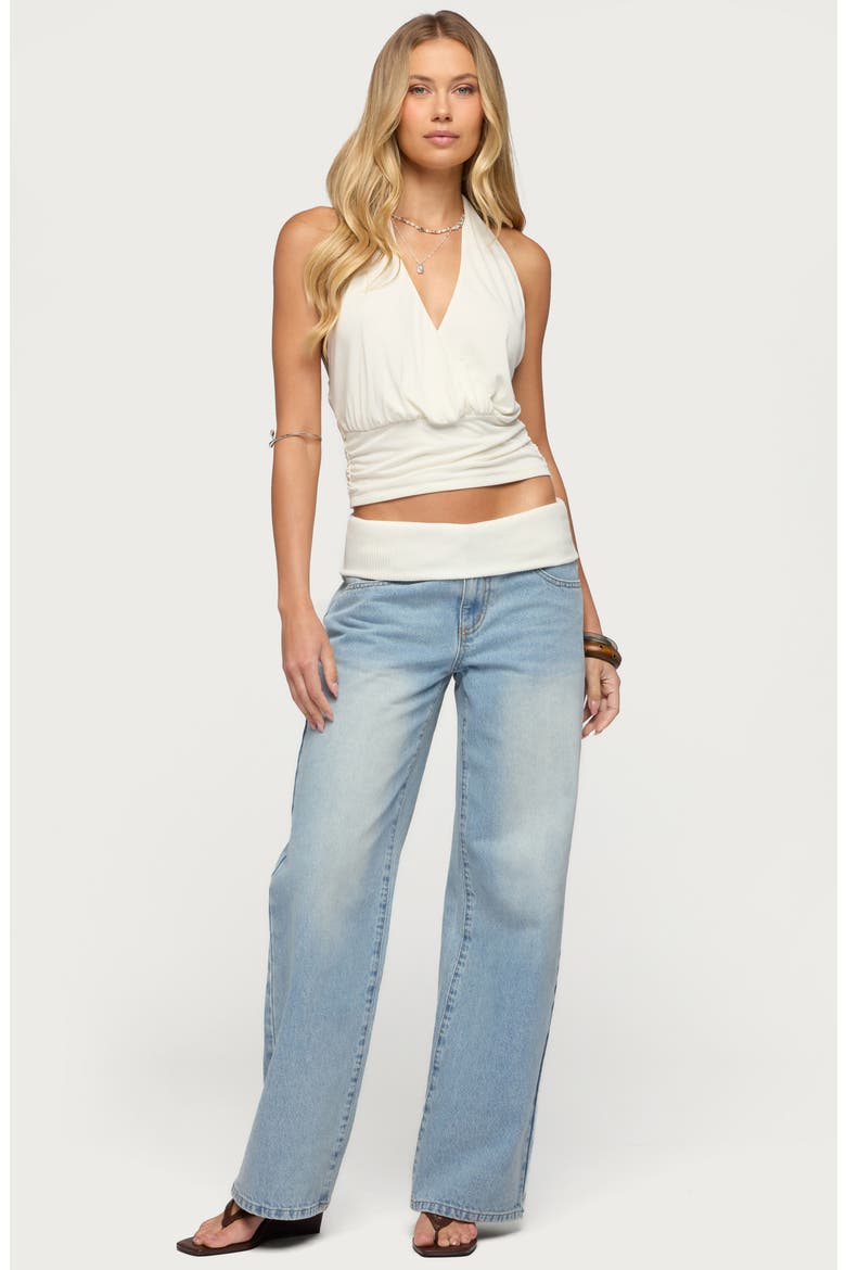 Knit Foldover Low Rise Baggy Jeans, Alternate, color, LIGHT-BLUE
