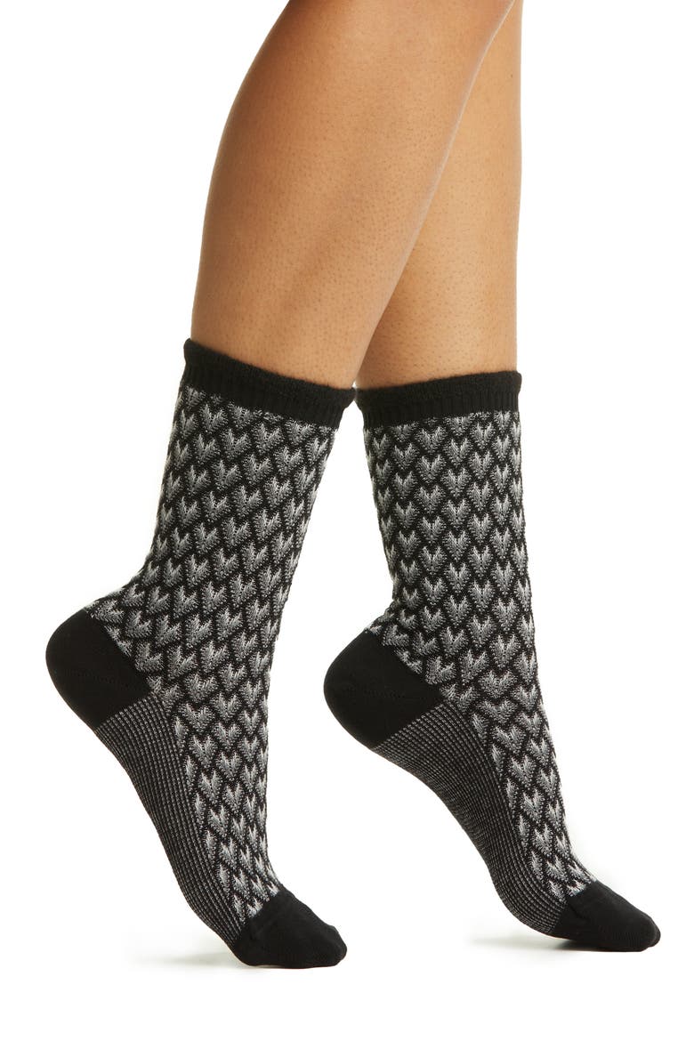 Jacquard Deco Crew Socks, Main, color, BLACK / WOOL