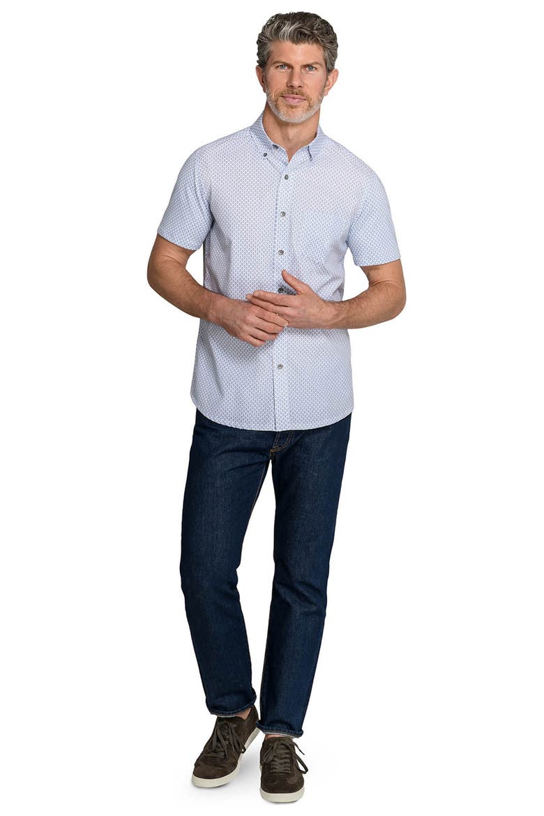 Raindrop Reworked Short Sleeve Button-Up Shirt, Alternate, color, WHITE/ BLUE