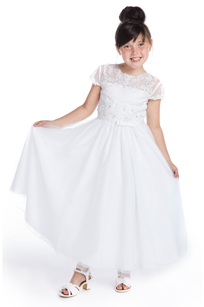 Beaded Lace Bodice First Communion Dress, Alternate, color, WHITE