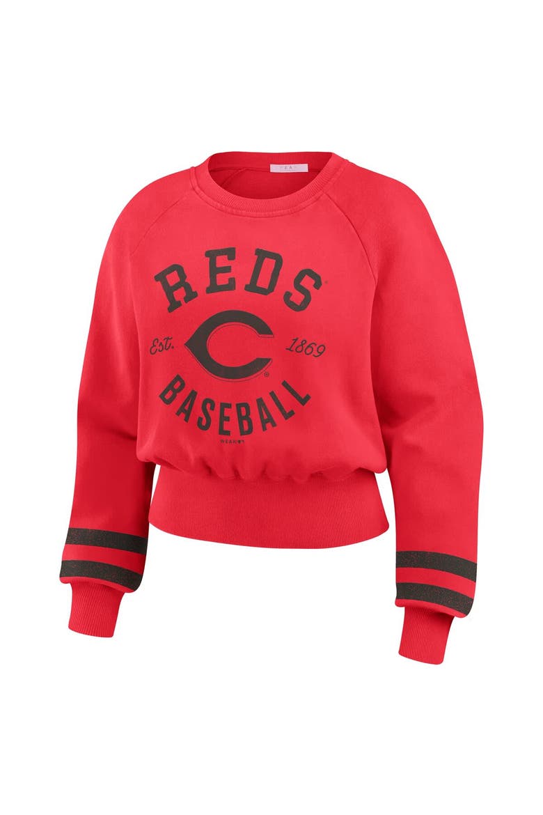Women's WEAR by Erin Andrews  Red Cincinnati Reds Vintage Washed Cropped Pullover Sweatshirt, Alternate, color, Red