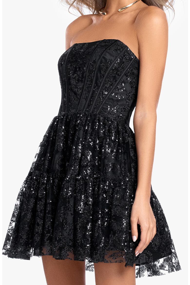 Strapless Corset Ruffle Minidress, Alternate, color, BLACK