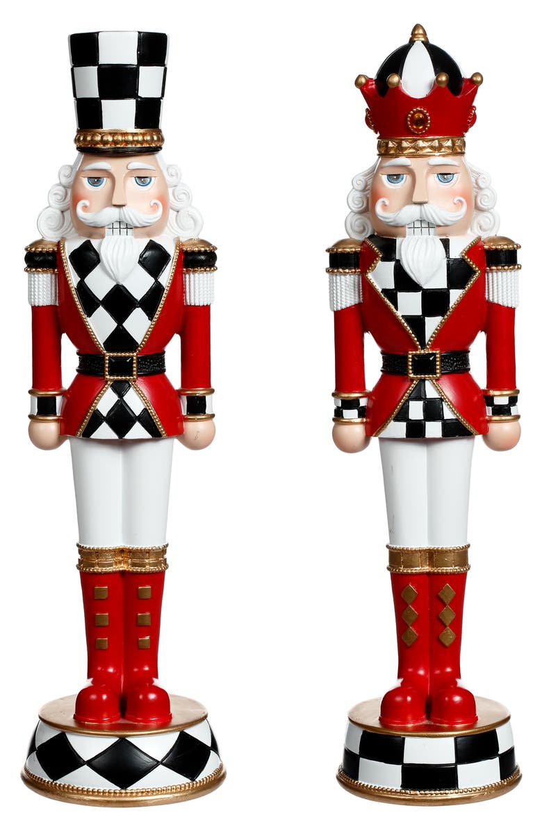 Mark Roberts Checkered Nutcracker, Black and White,Set of 2, Main, color, Red