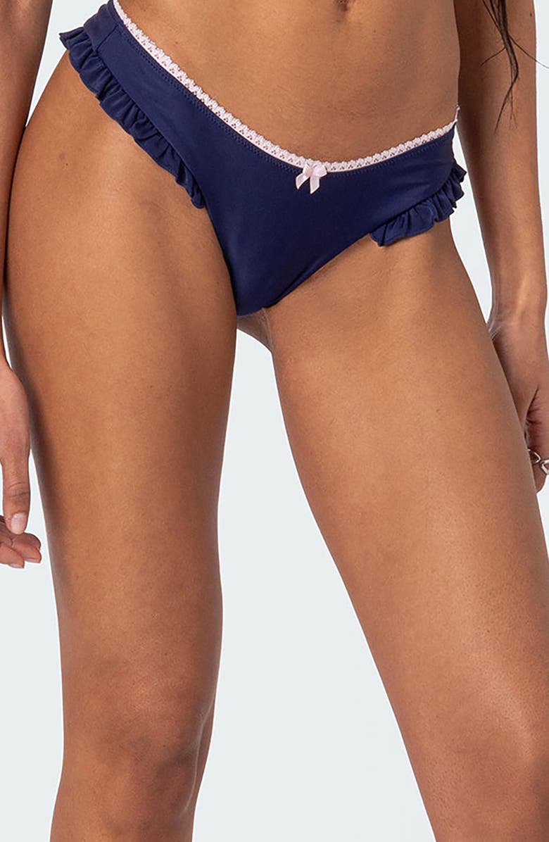 EDIKTED Maggie Ruffle Bikini Bottoms, Alternate, color, Navy