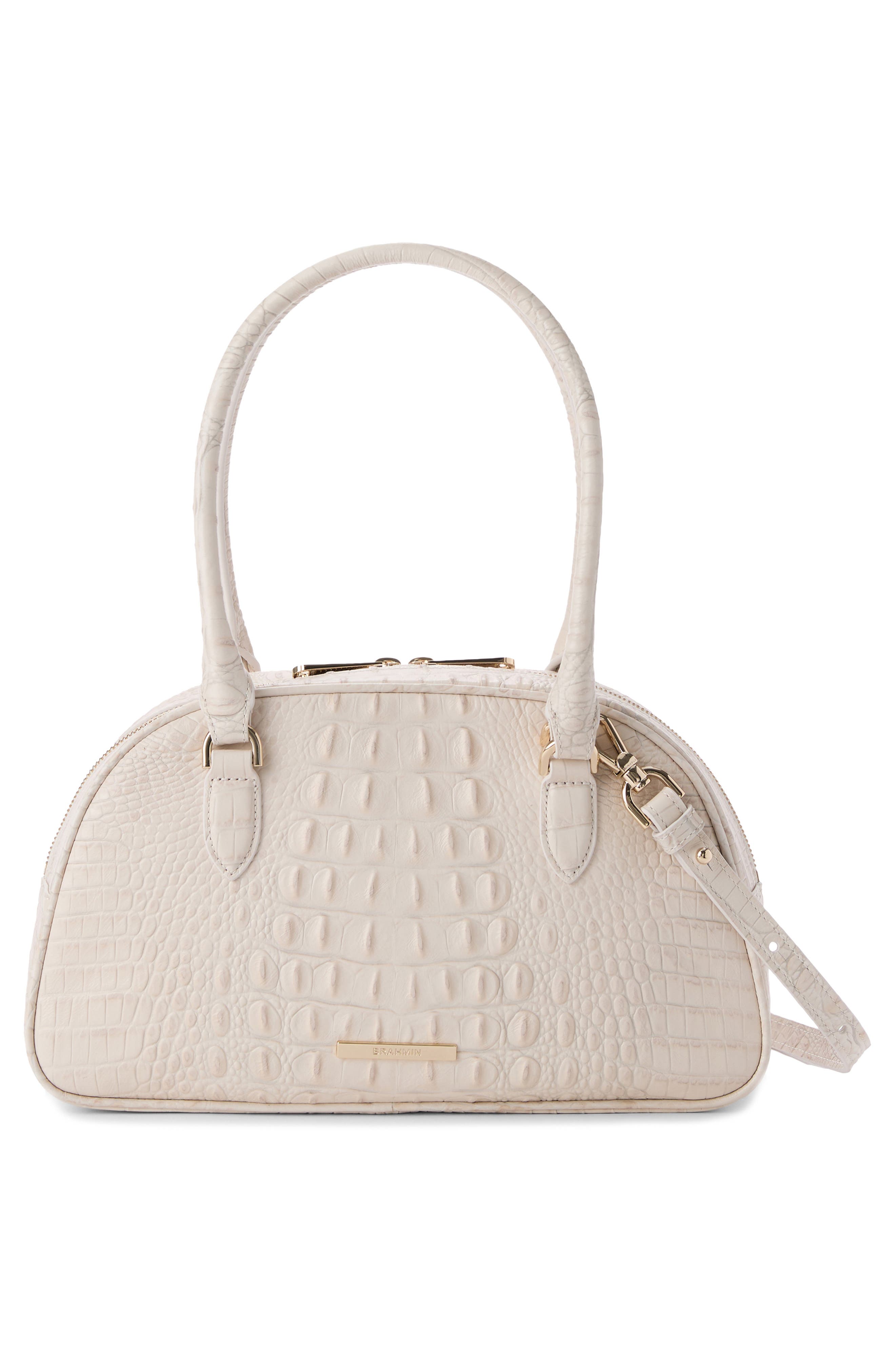 Brahmin Angie Leather Barrel Bag, Alternate, color, Ivory
