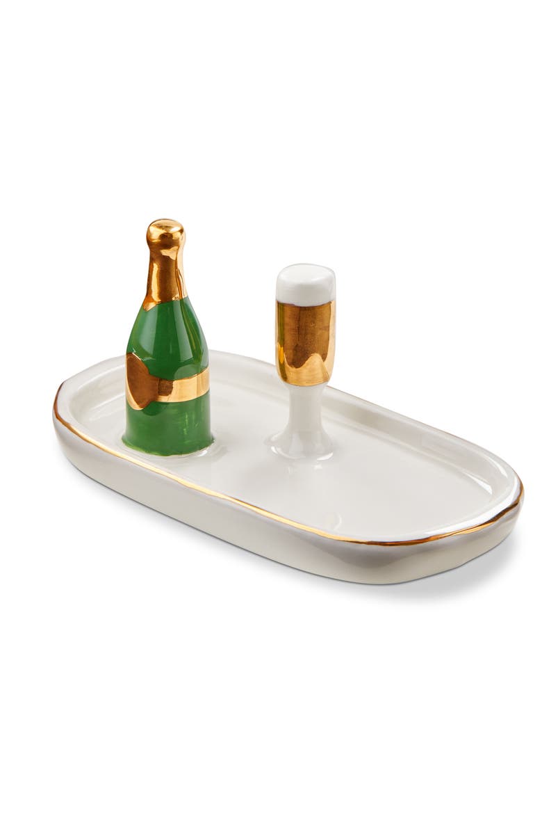 tag Champagne Ring Holder Dish White Multi Earthenware Everyday, Main, color, White