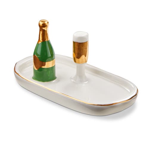 Champagne Ring Holder Dish White Multi Earthenware Everyday