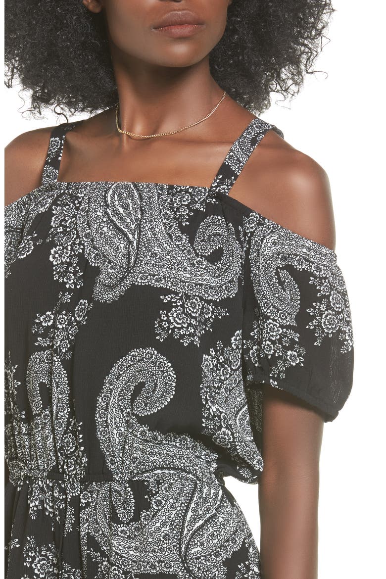 Off the Shoulder Maxi Romper, Alternate, color, BLACK PAISLEY FLORAL