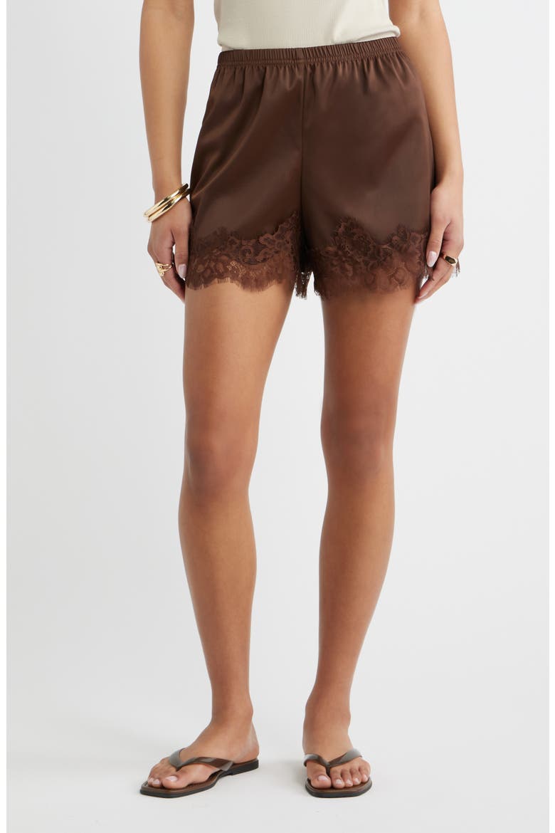 Open Edit Lace Trim Satin Shorts (Women) | Nordstrom